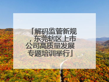 解码监管新规，东莞辖区上市公司高质量发展专题培训举行